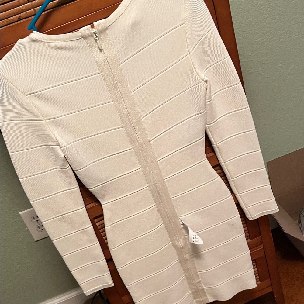 Herve Leger Cream Long Sleeve Bandage Bodycon Dress - Picture 6 of 6